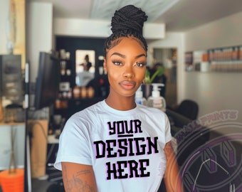 Realistic African American T-shirt Mock up | Black Model Mockup| Black Woman T-Shirt | Print On Demand | Outdoors Lifestyle |