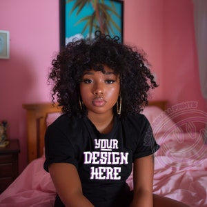 Black Girl Model Mock Up| Comfort Colors CC17 | Black Woman Model CC1717 | Lifestyle Mockup | Black Girl Aesthetic Mockup