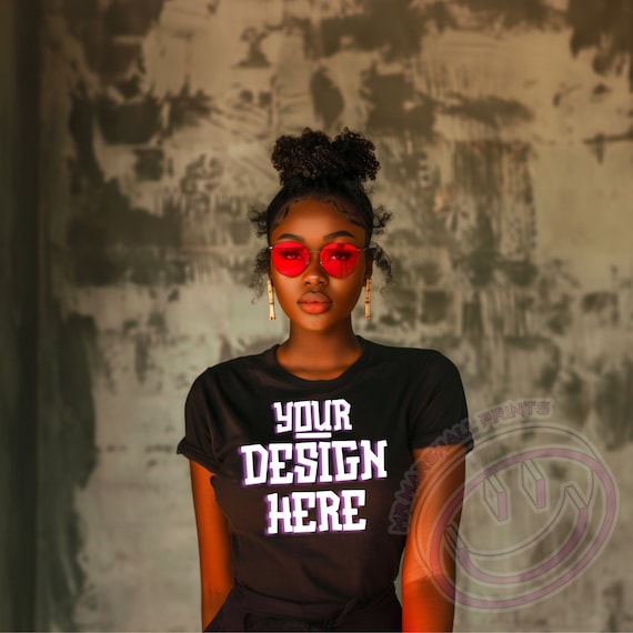 Black Model Mockup, African American  Female Mockup, Black Woman T-Shirt Mockup, Print On Demand, Outdoors Lifestyle Mockup