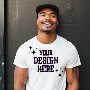 Bella Canvas 3001 Mockup, Male Tshirt Mockup, 3001 Black Mockup, Black Model Mockup,  Mens White T-Shirt Mockup, Print On Demand
