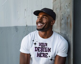 Maqueta de personas negras, Maqueta Bella Canvas 3001, Maqueta de camiseta masculina, Maqueta negra 3001, Maqueta de modelo negro, Maqueta de camiseta blanca para hombre