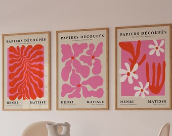 Pink Matisse Print Set, Modern Bedroom Wall Art