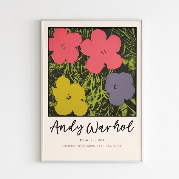 Andy Warhol Vintage tentoonstelling poster, Warhol bloemen print, Andy Warhol pop-art print, Andy Warhol bloemen poster