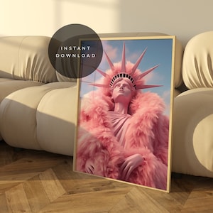 New York City Poster, digitale Kunst Drucke, rosa Pastell Wand Dekor, Maximalist Poster, niedliche trendige Wandkunst, Reisegeschenk, NYC Poster