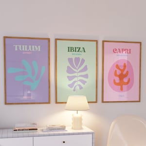 Travel Print Pastel Set of 3, Gallery Wall Set, Beach Wall Art, Danish Pastel Decor, Travel Poster Mykonos, Ibiza, Miami, Tulum Print