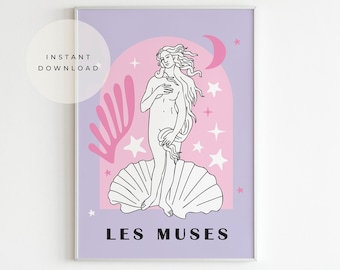 PRINTABLE Birth Of Venus Poster, Minimalist Line Art Danish Pastel Art Print, Greek Goddess Pink Home Decoration, Matisse, Trendy Posters