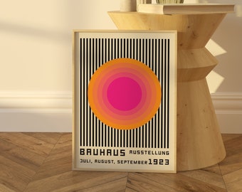 Bauhaus Orange Pink Print, Orange Sun Print, Bauhaus Poster, Abstract Wall Art, Bauhaus Wall Art, Large Wall Decor, Mid Century Modern