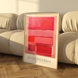 Affiche rose pastel rayonnante de Mark Rothko, art abstrait, art moderne, art mural de galerie, cadeau de pendaison de crémaillère, affiche d'exposition, cadeau fait main