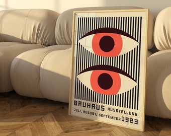 Bauhaus Exhibition Poster, Mid-Century Art Print, Minimalist Wall Art, Geometric Art Print, Red Orange Wall Art, Physical Product, UNFRAMED