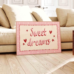 Poster Sweet Dreams, poster alla moda, arredamento per appartamenti, arte murale retrò, arredamento per la cameretta dei bambini, arte murale rosa, arredamento per la stanza Y2K, grazioso arredamento per la camera da letto