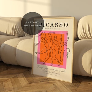 DRUCKBARE Picasso Print, Boho Kunstdrucke, Line Art, modernes Wohndekor, Wohnzimmer Dekor, Galerie Wandkunst, Pink Orange Picasso Art Prints