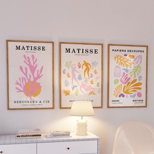 Lot esthétique de 3 estampes Matisse bleu rose, art mural, affiche de l'exposition d'art mural preppy au-dessus du lit, art mural esthétique, pastel danois