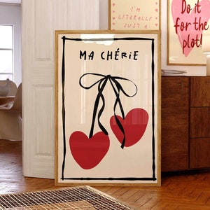 Poster Ma Cherie, poster ciliegia, stampa da parete retrò, stampa per cameretta femminile, decorazione da parete funky, stampa da parete ciliegia, stampa estetica, stampa da parete alla moda