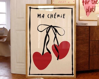 Ma Cherie Cherry Poster, Retro Girly Wall Art Print