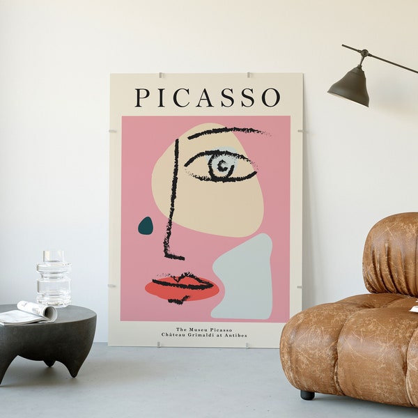 Picasso Tentoonstelling Wall Art Print, Neutraal Beige Abstract Vintage Minimalistisch Cadeau Idee, Beroemde Kunstenaar Print, Roze Galerij Muur Home Decor