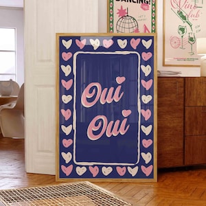 Oui Oui Print, Mid Century Modern Wall Art, Retro Wall Art, Oui Oui Mon Cherie French Quote, Living Room Print, Typography Poster