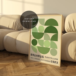 PRINTABLE Sage Green Bauhaus Exhibition Poster, Dorm Decor, Geometric Poster, Minimal Digital Wall Art, Mid Century Modern, Trendy Posters