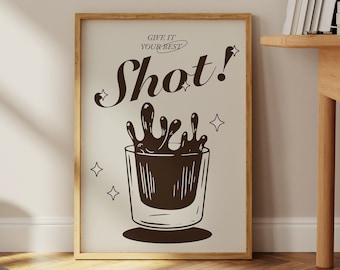 Retro Tequila Shot Print: Vintage Bar Cart Sign