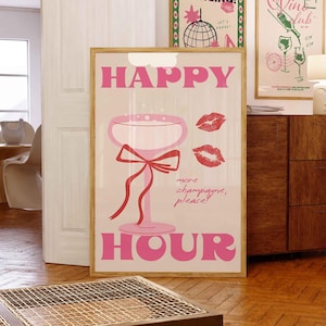 Happy Hour Print, Bar Cart Prints, Retro Cocktail Print, Cheers Wall Art, Alcohol Poster, Dorm Room Decor, Drinks Print, Trendy Wall Art