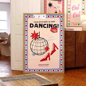 This Kitchen Is For Dancing Print, Disco Ball, Retro Poster, Trendy Poster, Trendy Wall Art, Kitchen Prints, Kitchen Decor, Aesthetic Decor