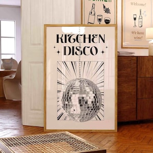 Keuken disco art print, disco poster, decor discobal, trendy funky muur kunst, indie room decor, preppy muur kunst, Y2K room decor