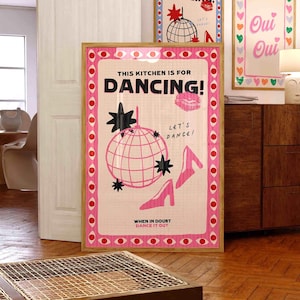 This Kitchen Is For Dancing Print, Disco Ball, Retro Poster, Trendy Poster, Trendy Wall Art, Kitchen Prints, Kitchen Decor, Aesthetic Decor