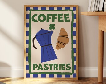 Retro Coffee & Pastries Print: Vintage Kitchen Cafe Art