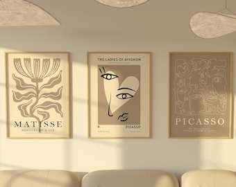 Matisse Picasso Exhibition Poster Set, Mid Century Beige Prints