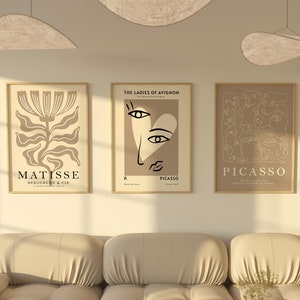 Beige Wall Art, Neutral Gallery Wall Set Of 3 Prints, Matisse Poster Set, Exhibition Poster, Picasso Print Set, Mid Century Neutral Print