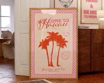 Affiche « Bienvenue à Hawaï », Décoration de maison de plage rose
