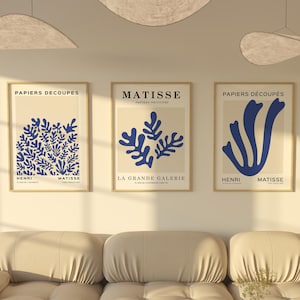 Blue Gallery Wall Set Henri Matisse Set of 3 Prints Navy Blue Poster ...