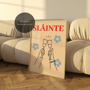 Slainte アイルランドの格言アート デジタルプリント、乾杯の定義プリント、タイポグラフィの引用、リビングルームとオフィスの壁アート、バーカートプリント、Cin Cin