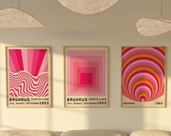 Bauhaus Exhibition Poster Set of 3, Retro Gallery Wall Art