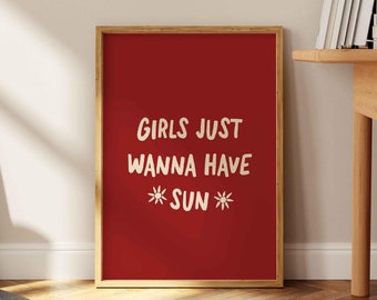 Impression Girls juste envie d'avoir le soleil, art mural minimaliste tendance drôle, décoration de chambre esthétique, affiche BCBG, art déco chambre de fille, art mural été