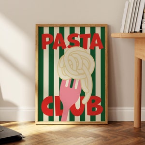 Pasta Club Art Print, Pasta Club Poster, Modern Dining Room Art, Hand Drawn Pasta Lover Gift, Kitchen Wall Decor, Colorful Retro Food Print
