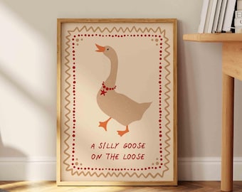 Silly Goose Art Print, Retro Quirky Wall Decor