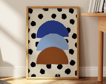 Abstract Rainbow Poster Neutral Polka Dot Wall Art Mid Century Modern Print