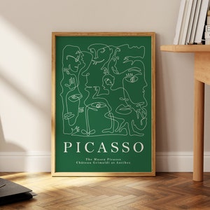 Sage Green Picasso Print, Exhibition Vintage Poster, Green Wall Decor, Minimalist Line Drawing, Home Decor Print, Danish Pastel, Dorm decor