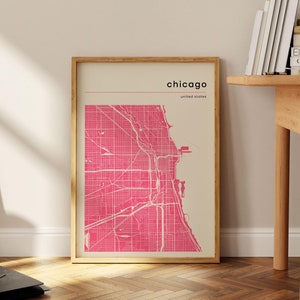 Carte de Chicago, plan de la ville, carte de Chicago, carte minimaliste, impression de Chicago, affiche de Chicago, art de Chicago, impression de carte de Chicago moderne, impression de bureau