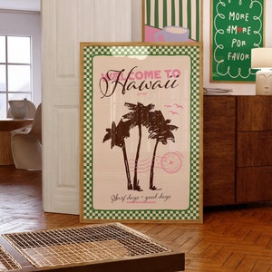 Hawaii Art Print, Summer Wall Art, Tropical Prints, Coastal Wall Decor, Palm Tree Art, Retro Beach Wall Art, Aesthetic Decor, UNFRAMED