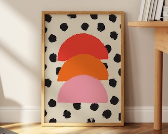 Abstract Rainbow Poster Neutral Polka Dot Wall Art Mid Century Modern Print