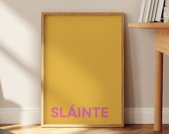 Sláinte Irish Cheers Print, Gaelic Bar Cart Wall Art