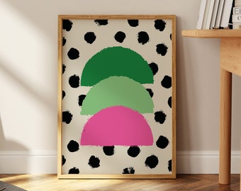 Abstract Rainbow Poster Neutral Polka Dot Wall Art Mid Century Modern Print