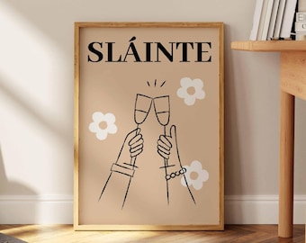 Sláinte Irish Cheers Art Print, Gaelic Saying, Bar Cart Decor
