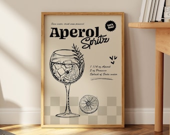 Aperol Spritz Cocktail Print, Colorful Kitchen Bar Art
