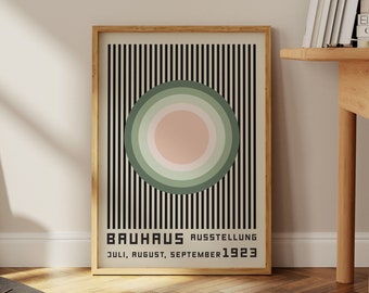 Plakat z wystawy Bauhaus, sztuka ścienna w stylu Mid Century Modern