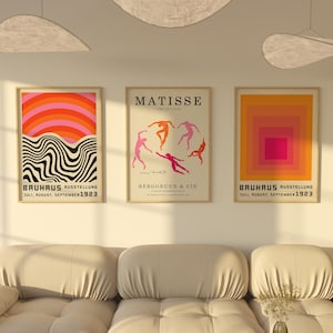 Bauhaus Abstract Wall Art, Bauhaus Print, Matisse Exhibition Poster, 3 Piece Wall Art, Orange Picasso, Geometric Designs, Bauhaus Poster Set