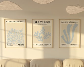 Matisse Print Set Of 3, Henri Matisse Poster, Blue Print Set, Matisse Wall Art, Matisse Exhibition Poster, Abstract Flower, Nursery Decor