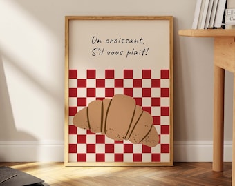 Croissant French Quote Print, Mid Century Kitchen Art - Etsy