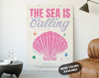 Trendy Coastal Print, Pink Seashell, Beach House Decor